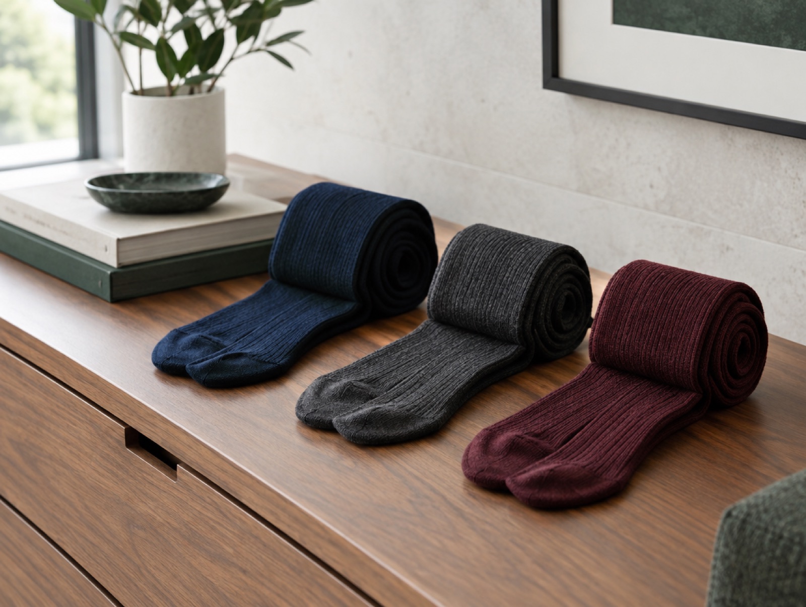 Over-the-calf socks, rolled