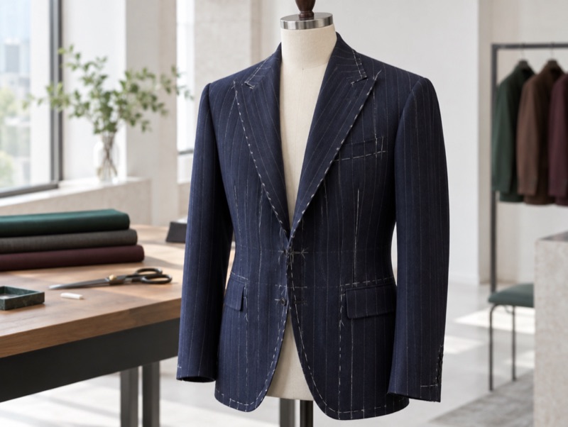 A bespoke jacket in progress on a tailor's dummy