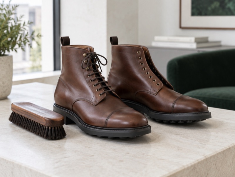 Brown leather ankle boots