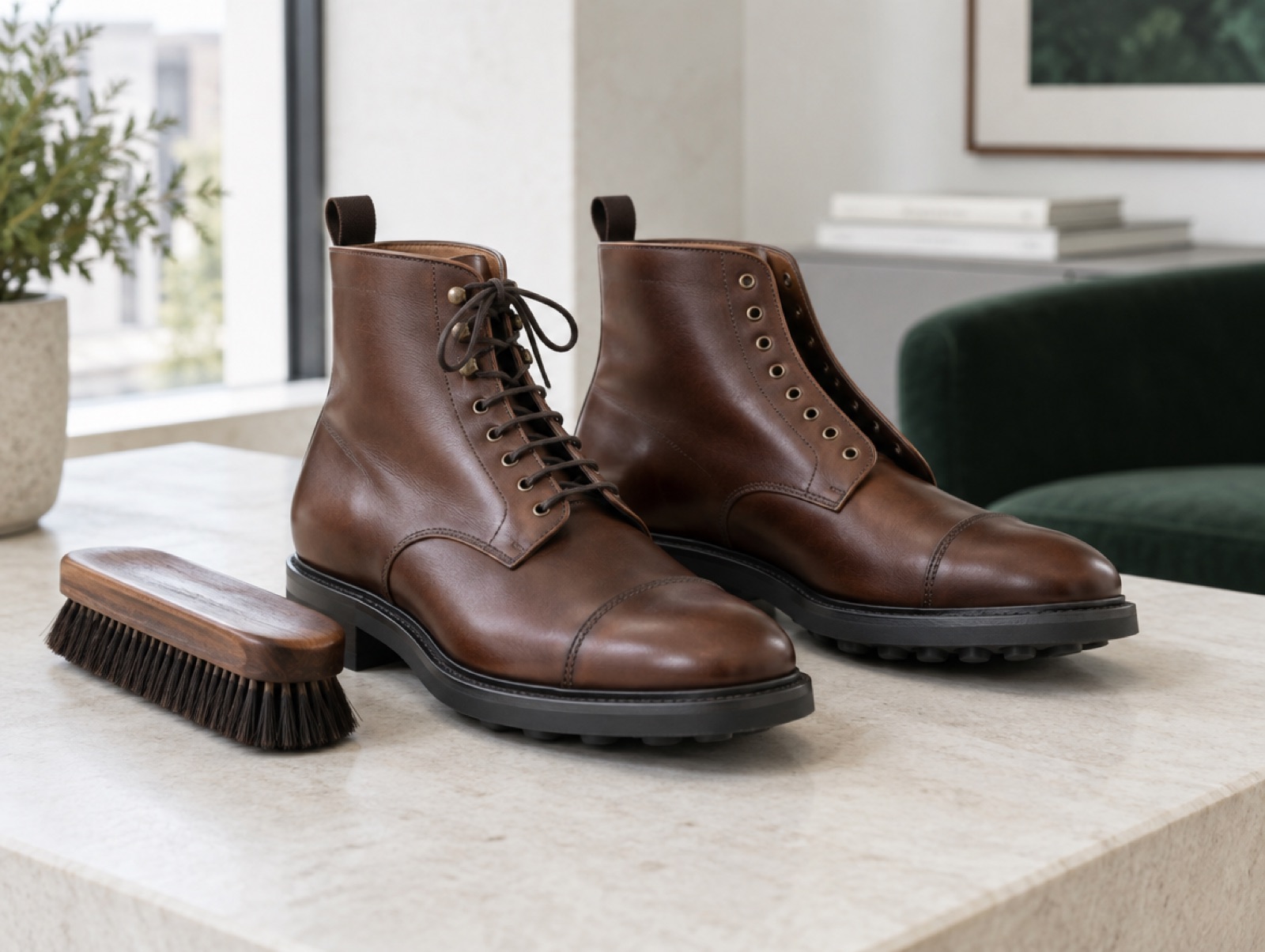Brown leather ankle boots