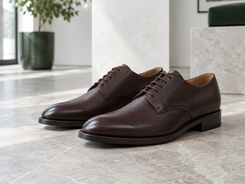 Brown derby shoes with open lacing