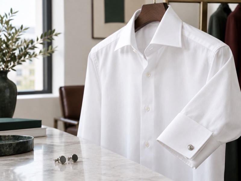 A white dress shirt with a double cuff