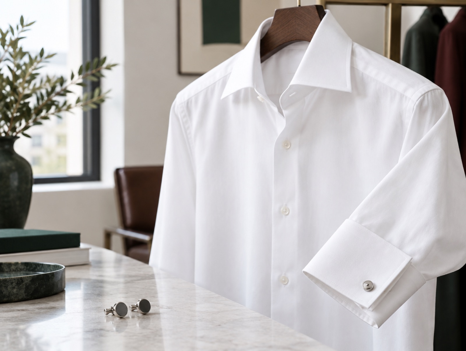 A white dress shirt with a double cuff