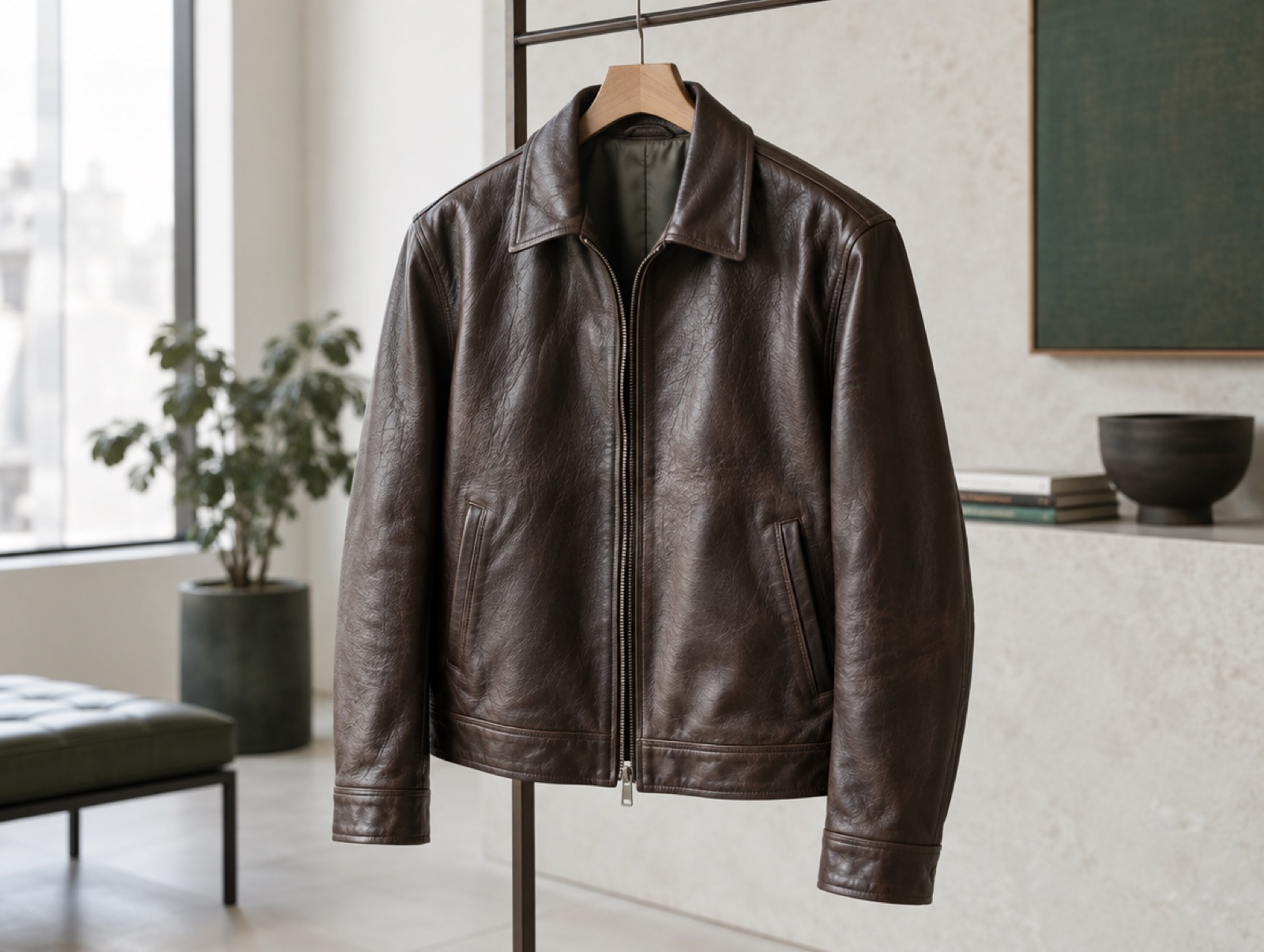 A brown horsehide leather jacket