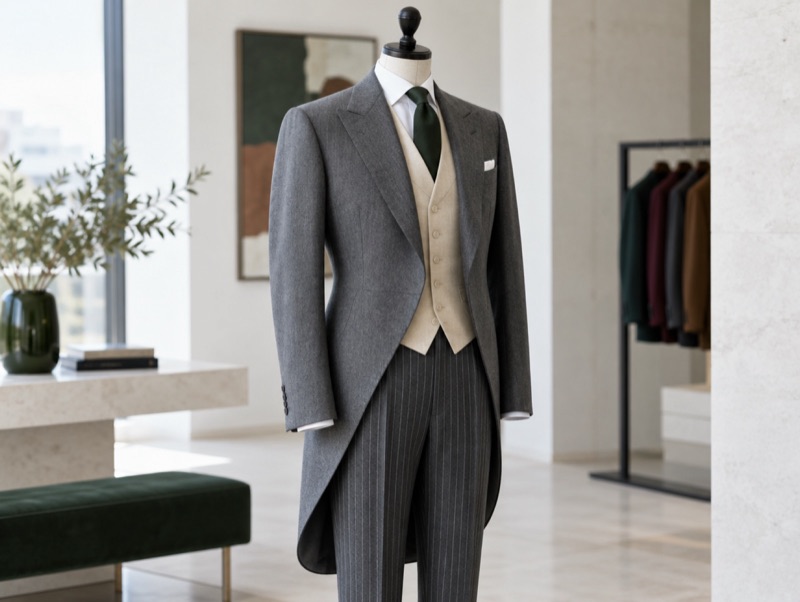 A morning coat with its curved front