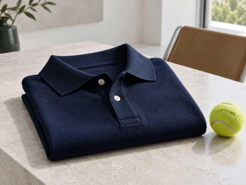 A navy piqué polo shirt