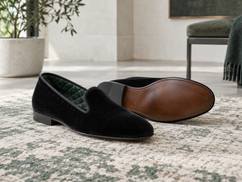 Black velvet Albert slippers