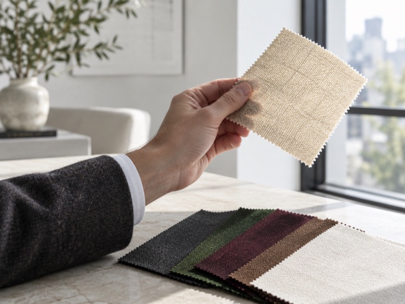A cloth swatch held up to the light