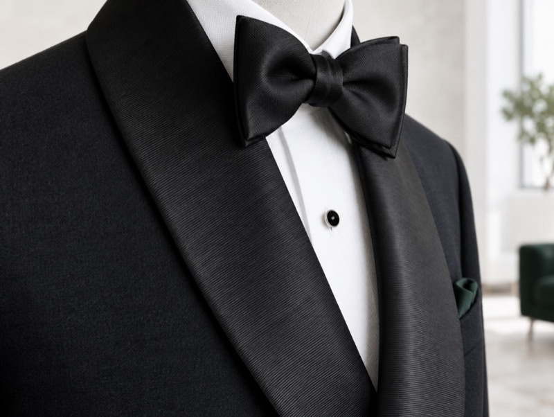 A grosgrain shawl lapel with a bow tie