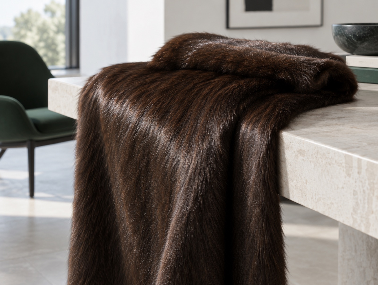 Dark alpaca coating with a long lustrous nap