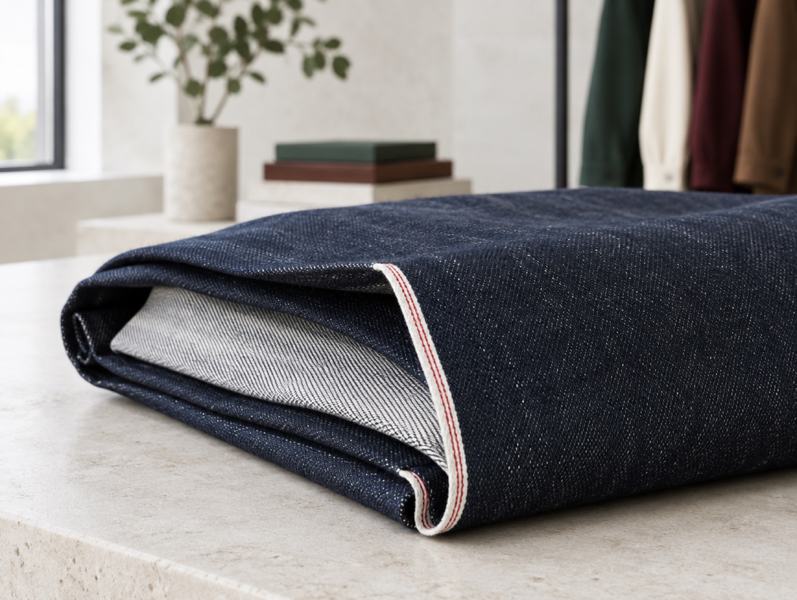 Raw selvedge denim showing its edge