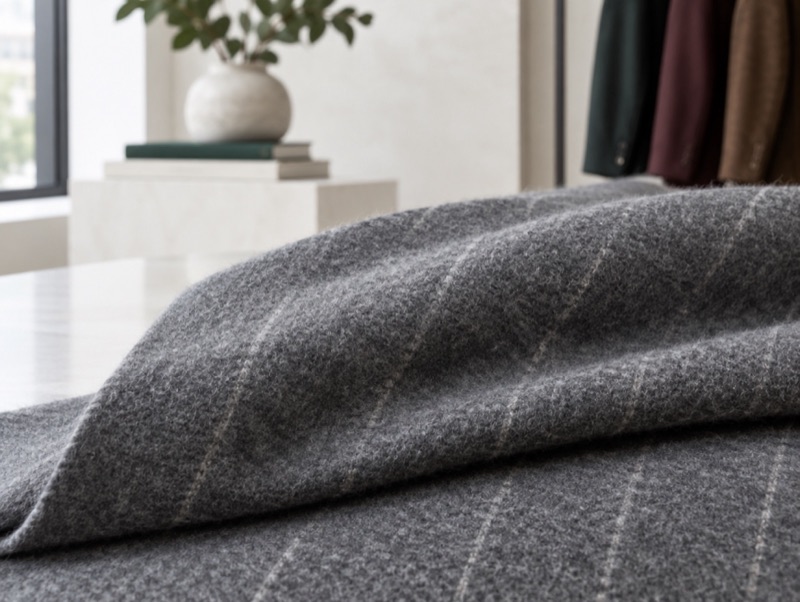 Mid-grey flannel with a faint chalk stripe