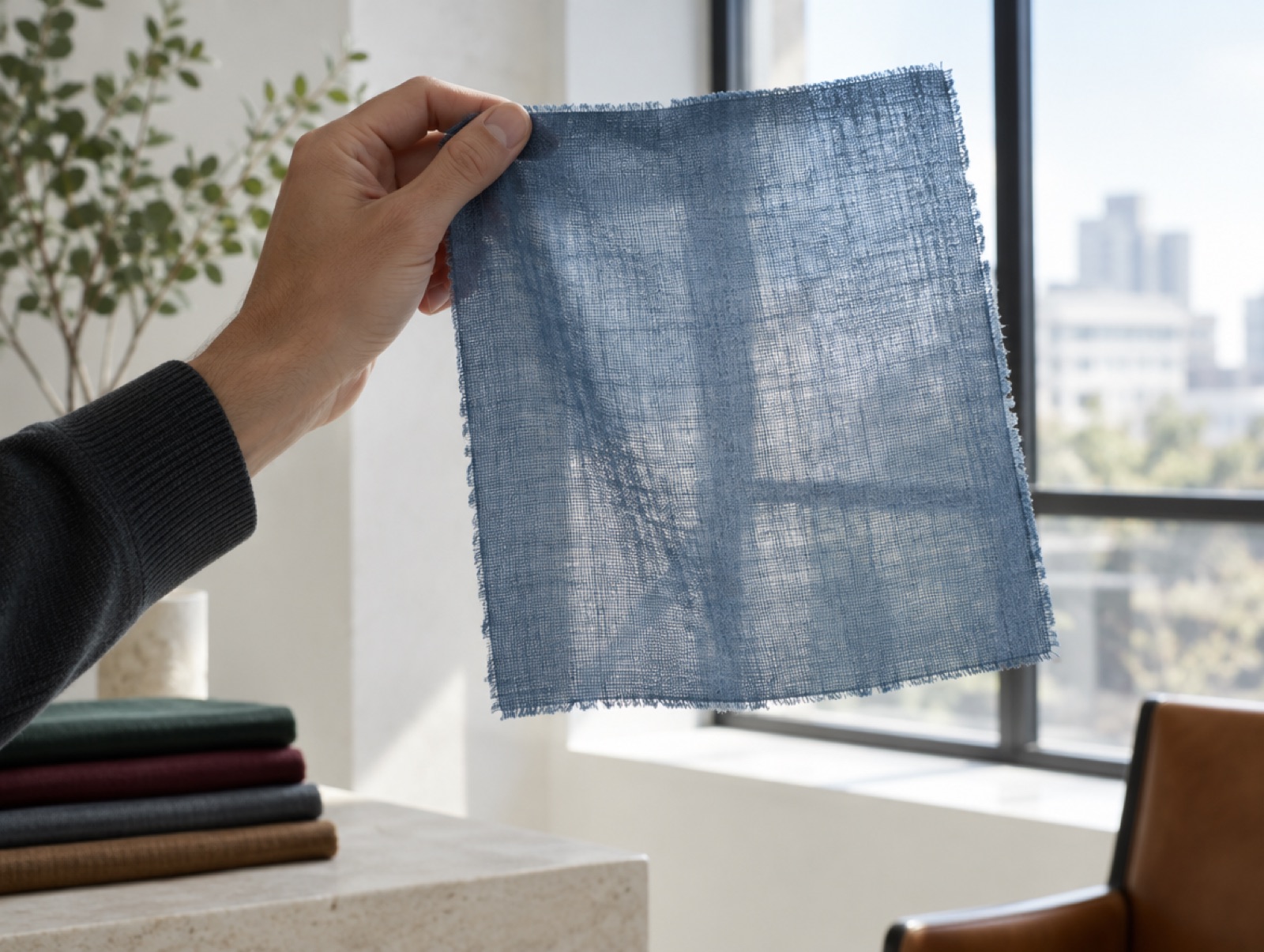 Open-weave fresco cloth against the window
