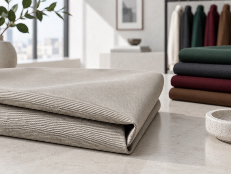 Stone cotton gabardine with a steep twill