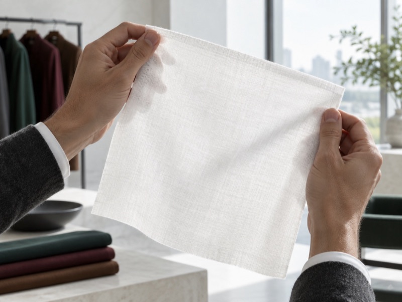 Very fine white cotton poplin against the light