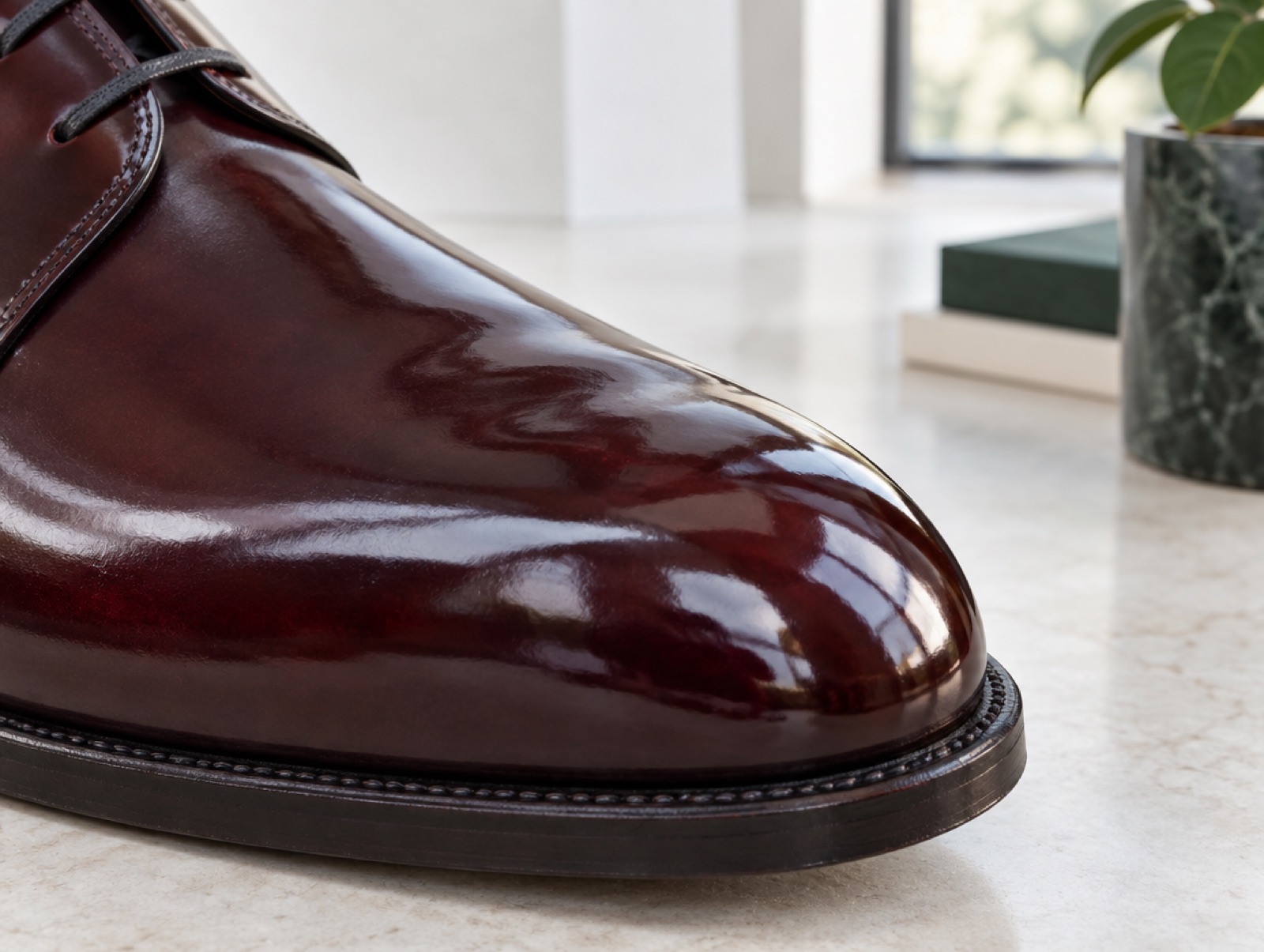 The gleam of burgundy shell cordovan