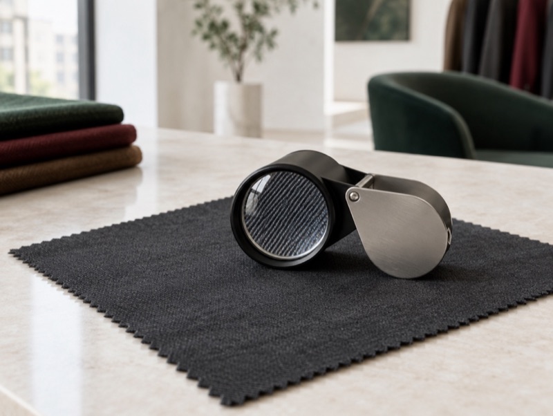 A loupe on fine charcoal worsted