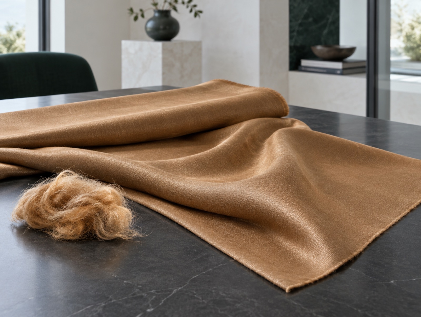 A length of vicuña cloth in its natural golden colour
