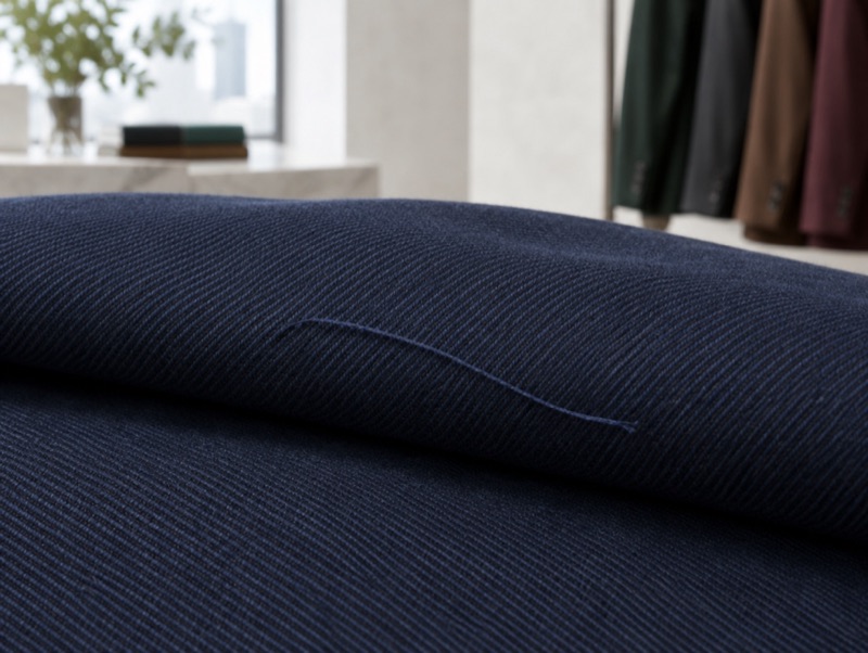 Navy worsted wool suiting, close up