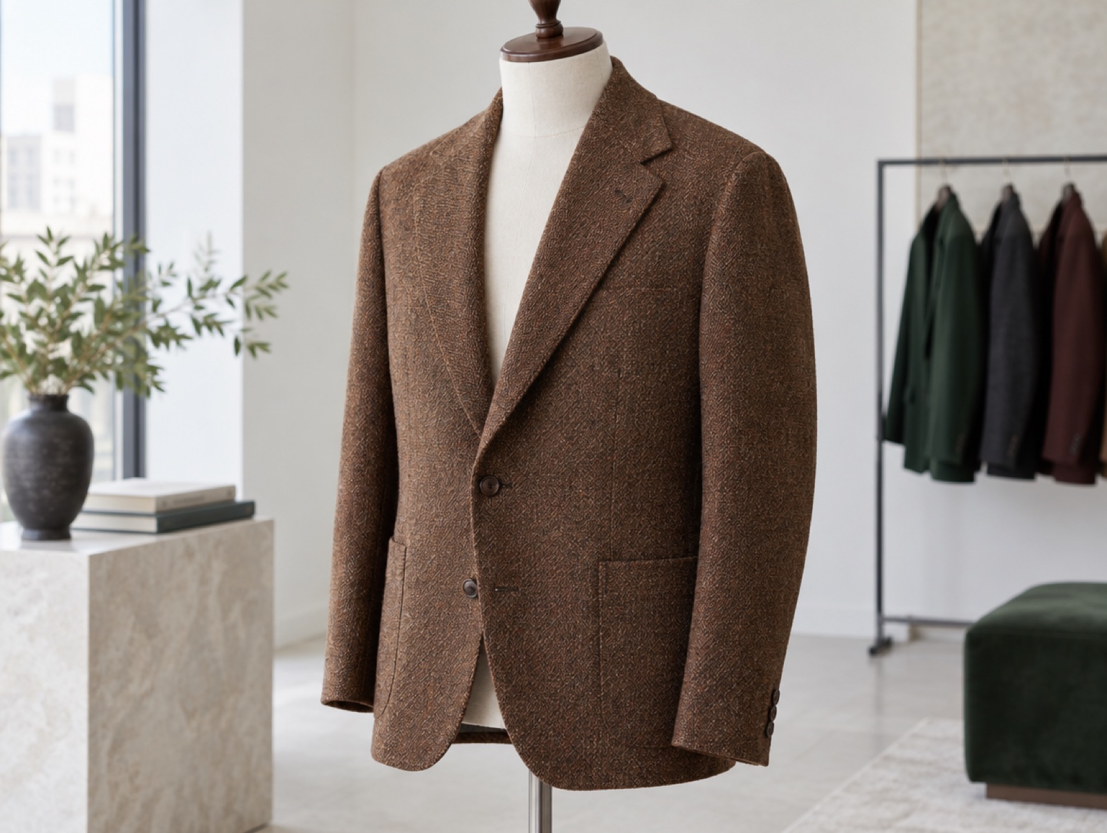 A round, wide-lapelled Florentine-cut jacket