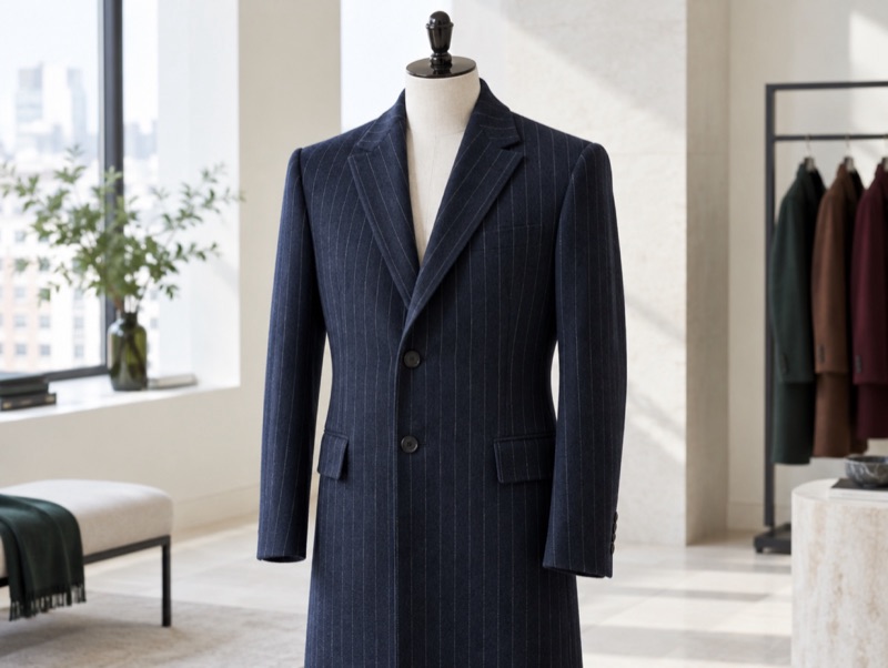 A structured English-cut coat on a dummy