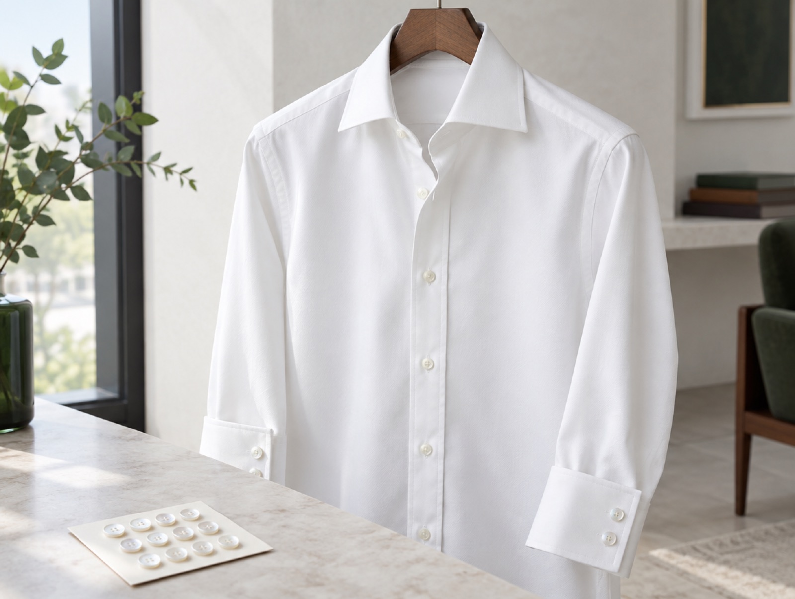 An illustration of a shirt of the kind the house makes. Not a photograph of the house's own work.