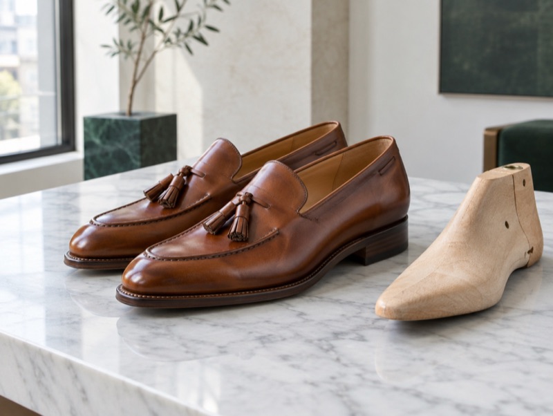 An illustration of a welted shoe of the kind the house makes. Not a photograph of the house's own work.