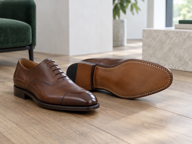 An oxford turned to show its welted sole