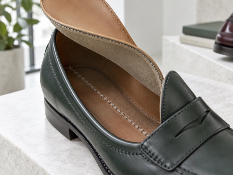 The stitch line inside a Blake-stitched shoe