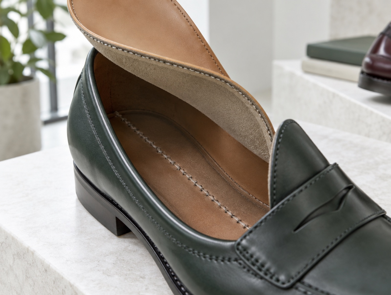 The stitch line inside a Blake-stitched shoe