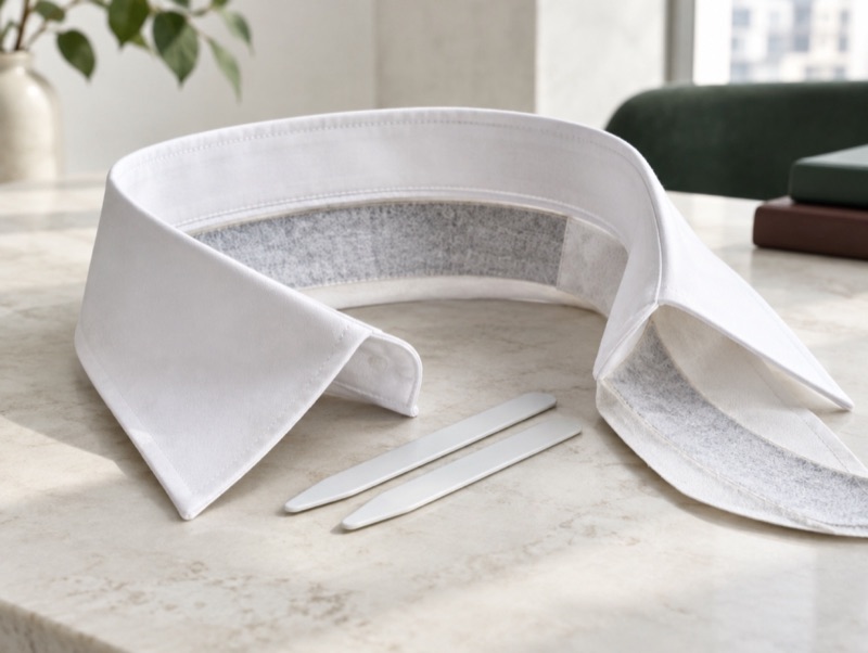 A shirt collar opened to show its layers