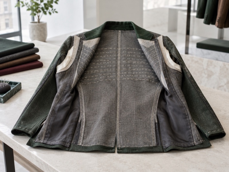 A jacket front showing its full canvas