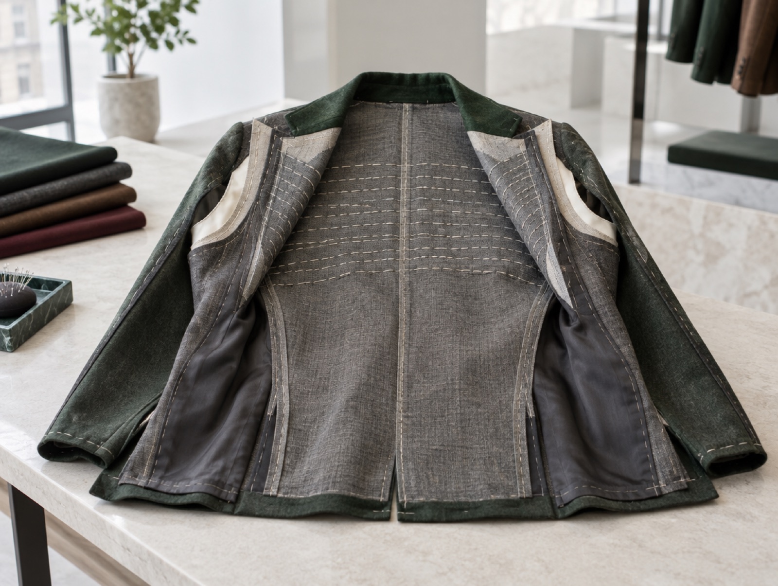A jacket front showing its full canvas