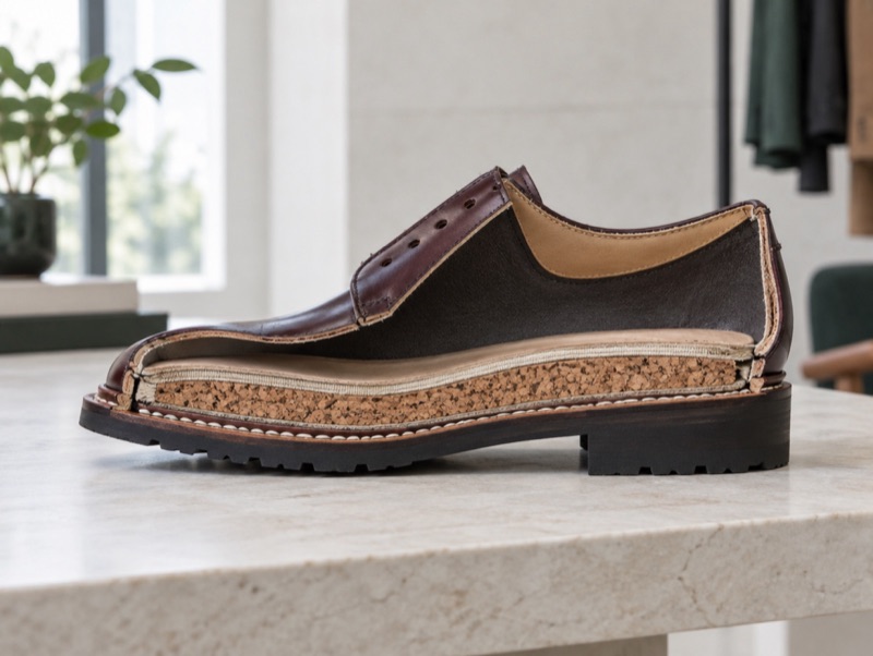 A welted shoe cut in cross-section