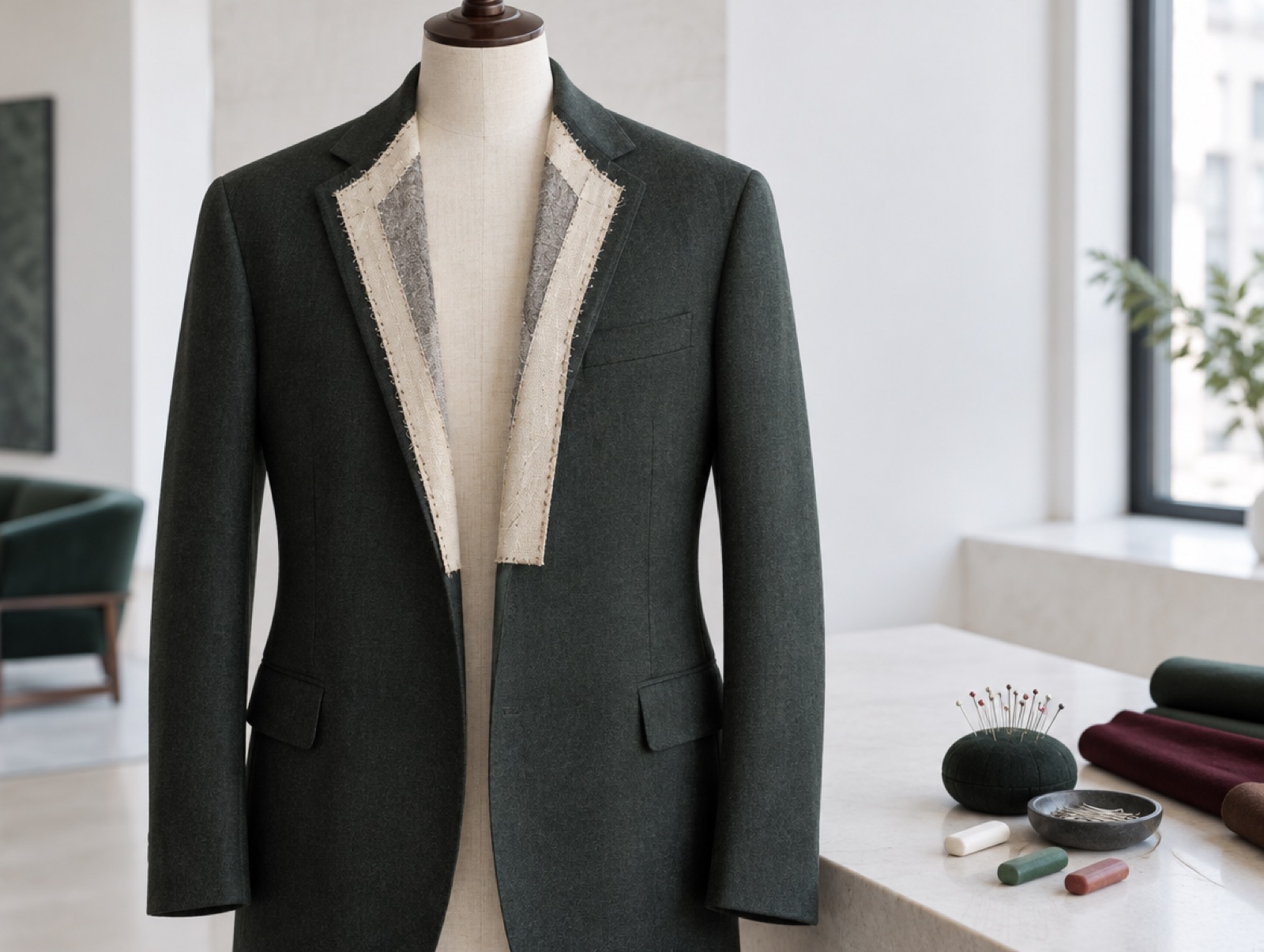 A jacket front showing a half canvas
