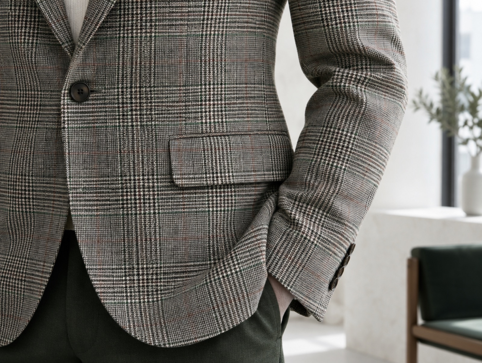 A check matched across a pocket flap