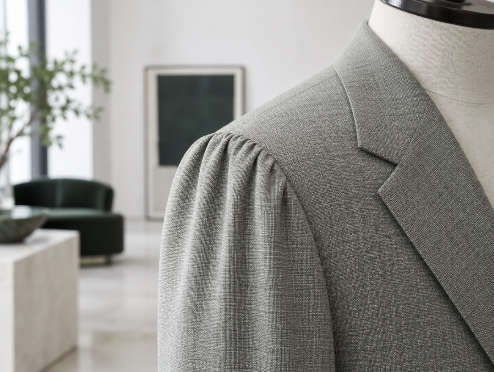 A shoulder with the sleeve head gathered like a shirt