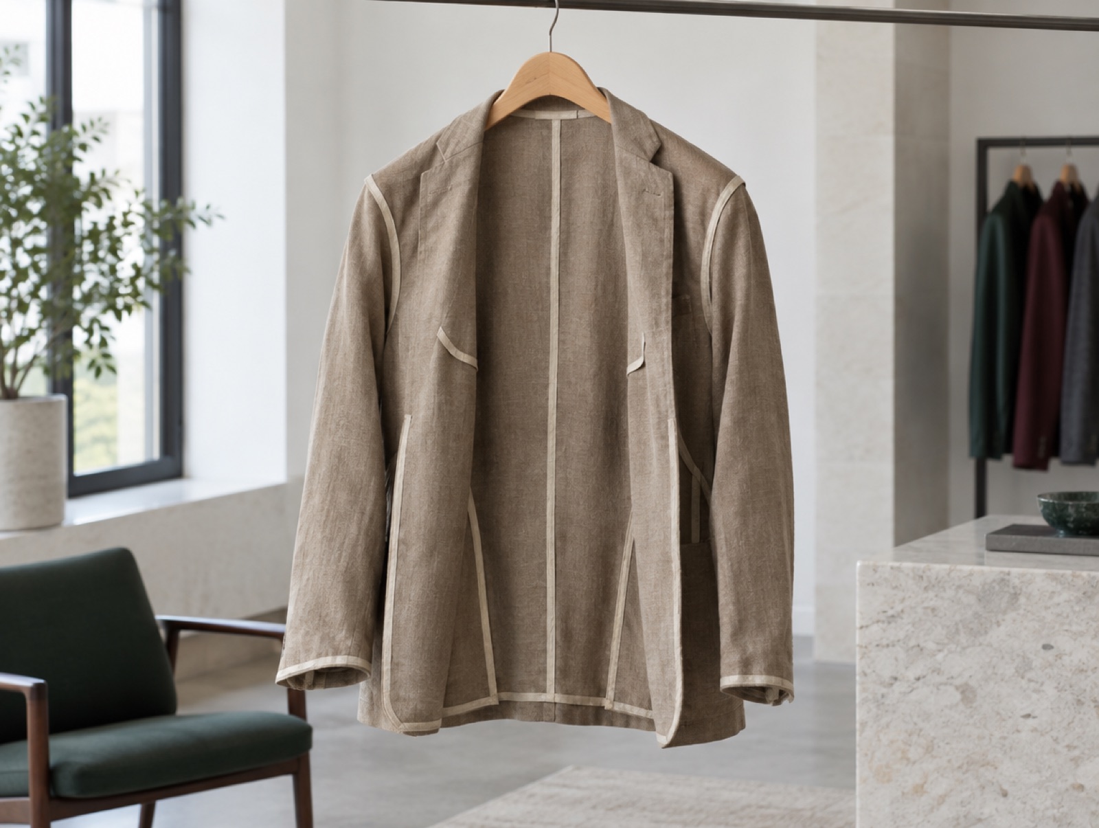An unlined jacket turned inside out