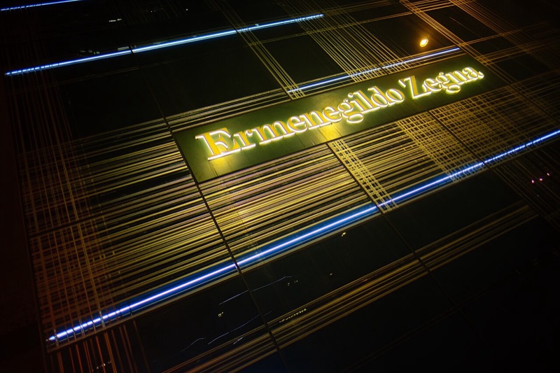 An illuminated Ermenegildo Zegna sign