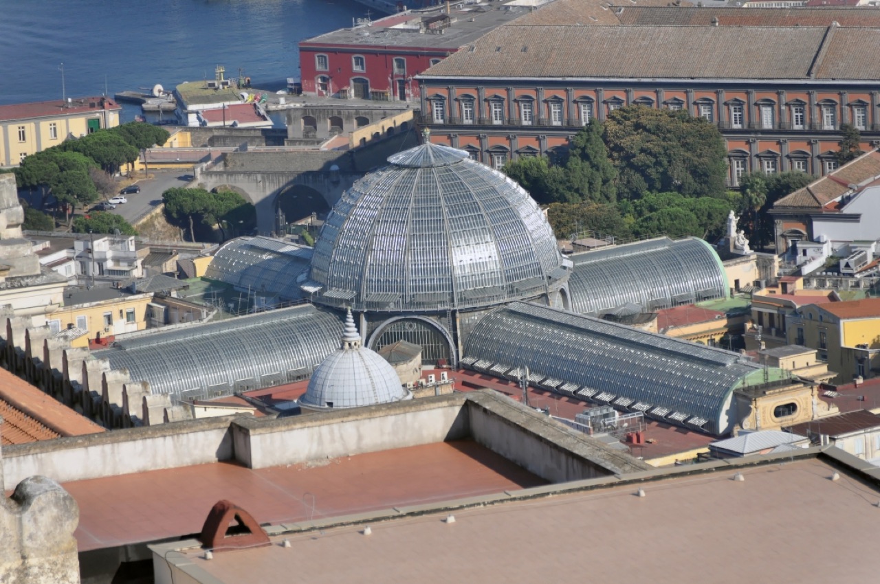 The glass roof of the Galleria Umberto I, Naples, from above