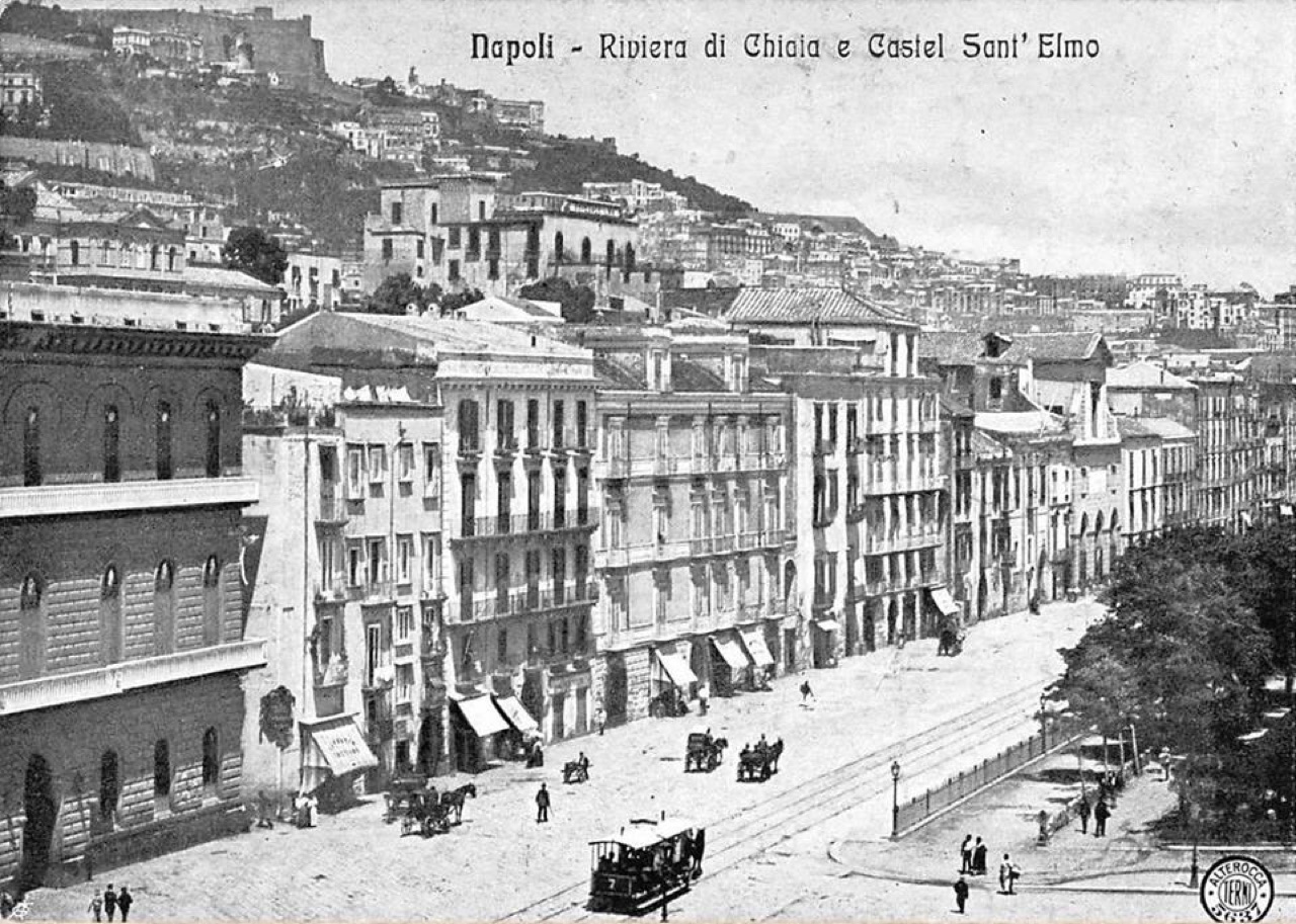 The Riviera di Chiaia and Castel Sant'Elmo, Naples, on an early postcard
