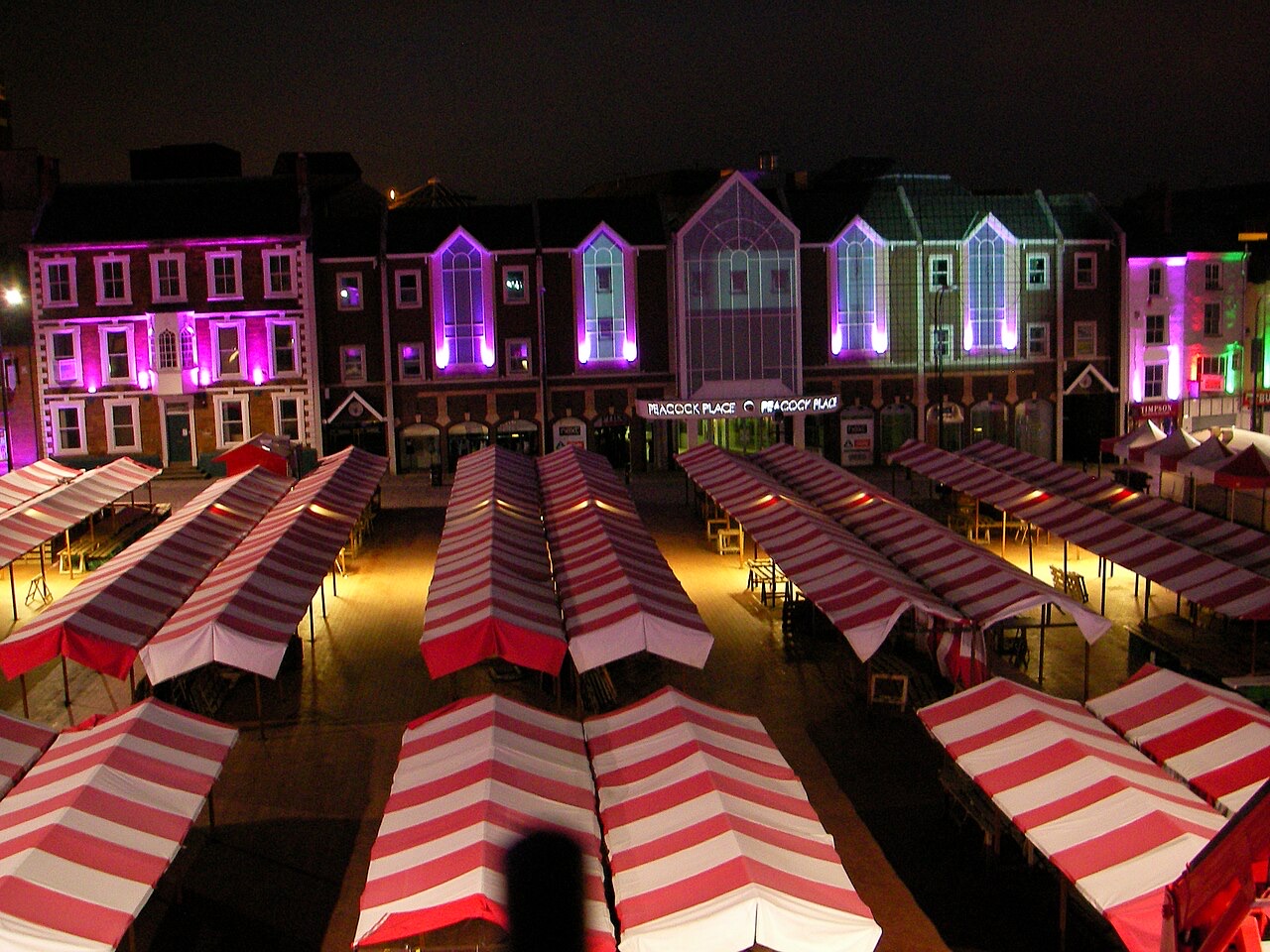 Northampton Market Square, lit at night