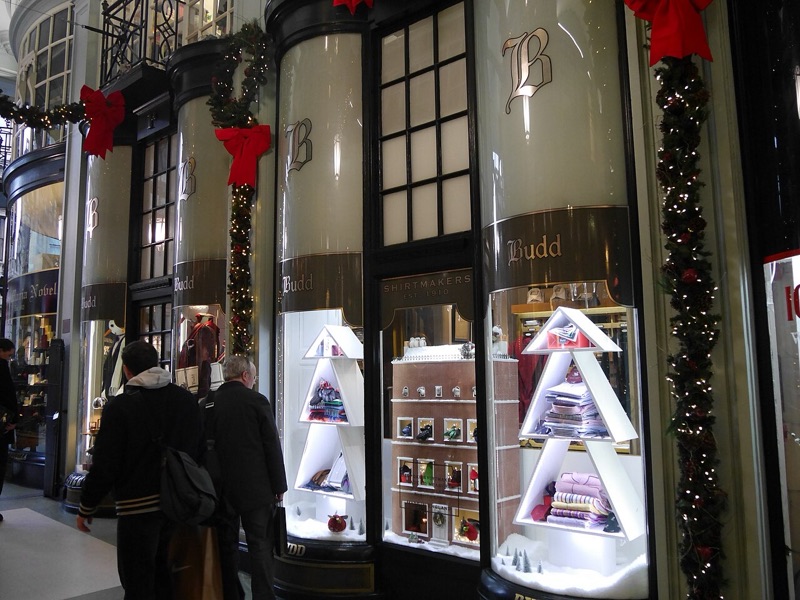 Budd Shirtmakers' windows in the Piccadilly Arcade, at Christmas